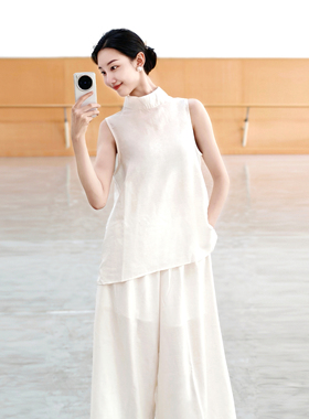 现代舞练功服女古典舞新中式国风白色无袖舞蹈服阔腿裤套装