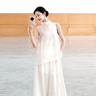 现代舞练功服女古典舞新中式国风白色无袖舞蹈服阔腿裤套装