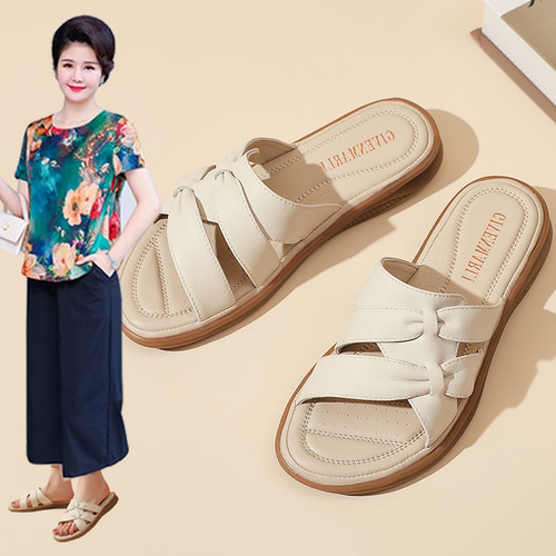 真皮女夏防滑牛筋底一字拖