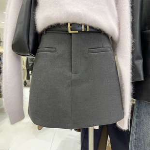 轻熟风高腰修身 气质百搭一步包臀假口袋毛呢半身短裙女 2023春季