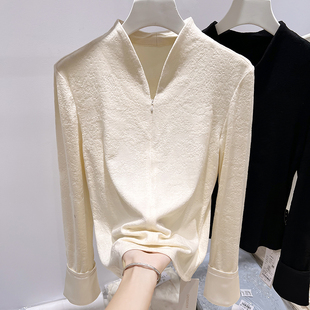 内搭上衣女秋季 气质显瘦V领拉链提花加厚保暖长袖 法式 2025新款