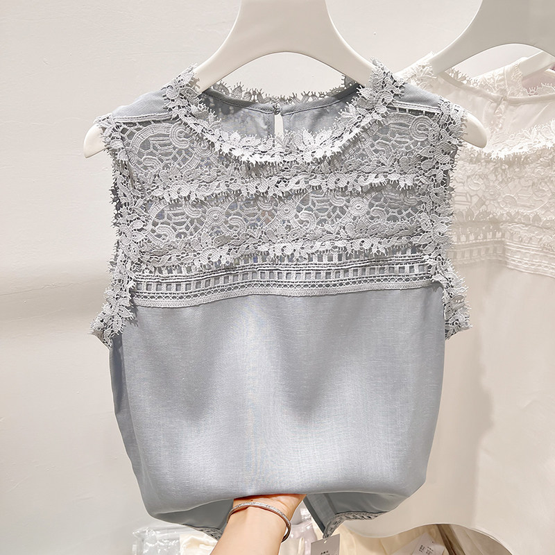 2025新款法式气质纯色蕾丝花边拼接套头无袖上衣女夏季薄款背心,女装/女士精品,蕾丝衫/雪纺衫,淘宝优惠券,粉丝福利购,淘宝优惠卷