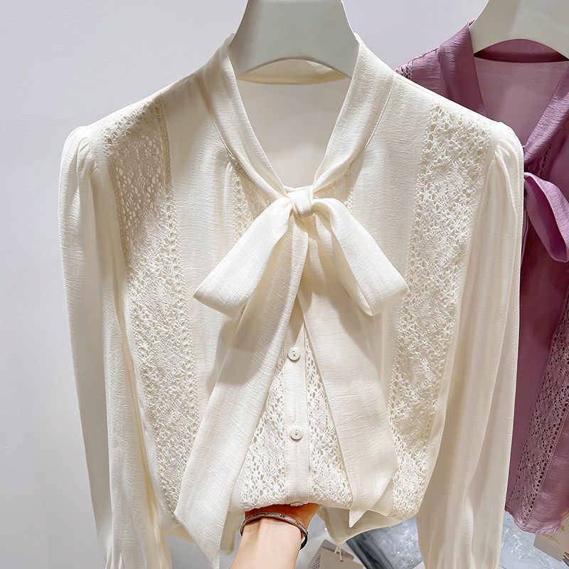 V领系带钩花拼接单排扣纯色上衣,女装/女士精品,蕾丝衫/雪纺衫,淘宝优惠券,粉丝福利购,淘宝优惠卷