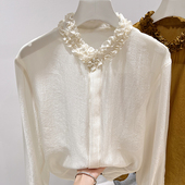 女春薄款 衬衫 上衣 韩国气质立领木耳边拼接单排扣纯色长袖 2026新款