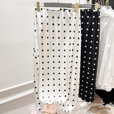 2025新款韩国气质显瘦高腰圆点中长款雪纺半身裙薄款女春季