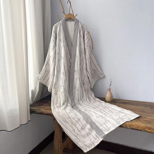 秋款 素睡衣禅服古风拼色纯棉睡袍 三层棉纱国风汉服长袍家居服汉元