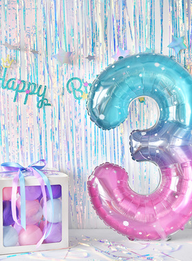 ins梦幻星空紫40寸数字气球铝膜儿童宝宝123周岁生日装饰场景布置