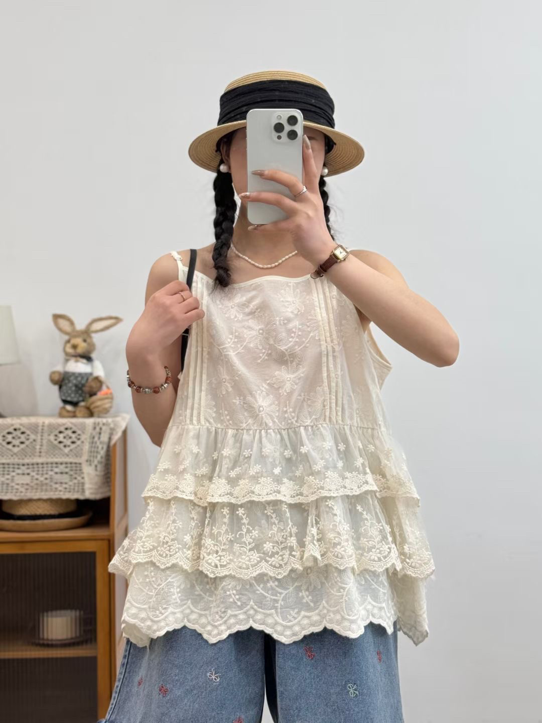 森系甜美蕾丝花边吊带背心女新款背心吊带