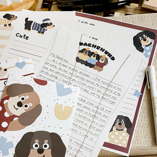 韩系可爱卡通动物信封信纸套装 ins风手绘小狗小猫大耳狗横线信笺