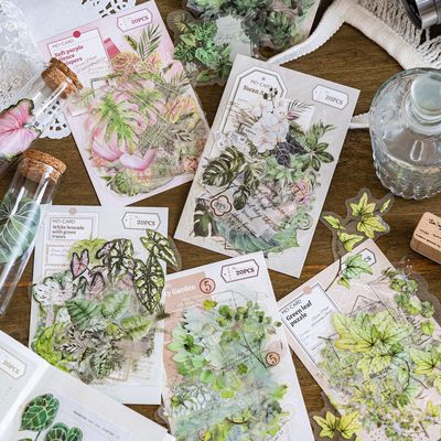 绿植工坊系列PET白墨贴纸包