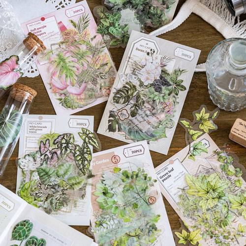 绿植工坊系列PET白墨贴纸包