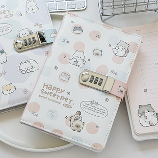 彩页密码锁本女生手账本可爱秘密带锁日记本礼盒女孩手帐本记事本