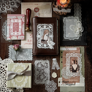 蕾丝博物馆PET蕾丝贴纸本 ins复古风素材手帐痛包diy装饰拼贴纸画