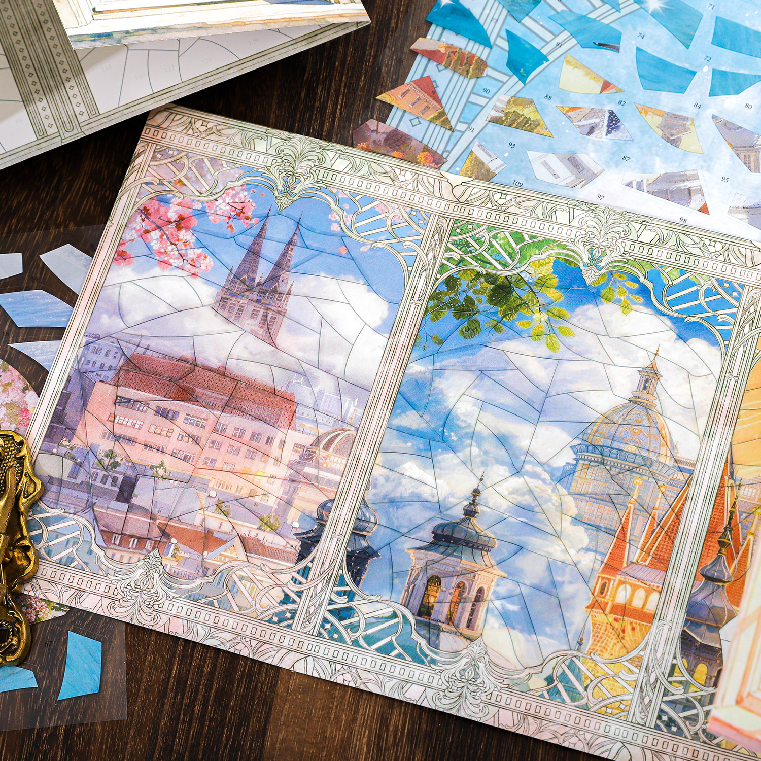 z四时晴川折页拼图场景贴纸 国潮风高颜值梦幻趣味解压装饰贴画