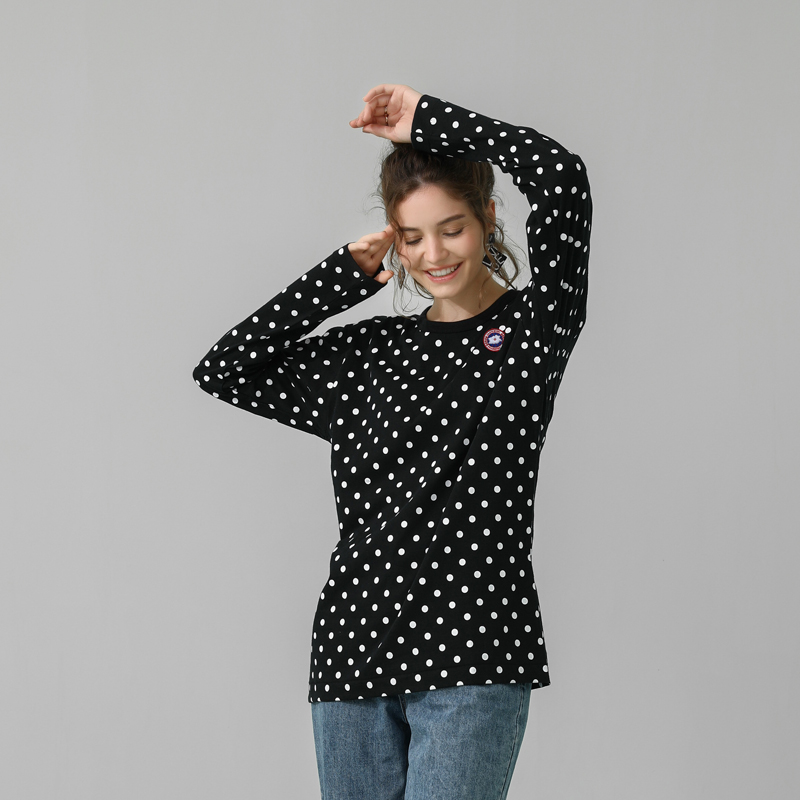 孤品捡漏 2025秋季新款女装黑色波点长袖T恤男宽松圆领套头打底衫