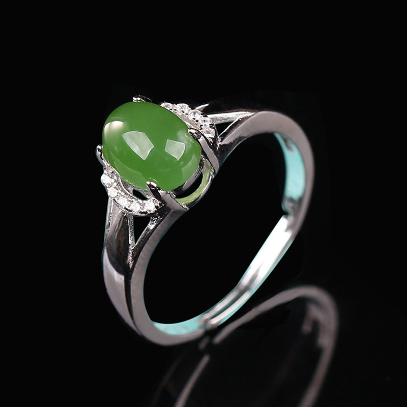 925银戒指银饰品纯银首饰和田碧玉指环配饰TR019