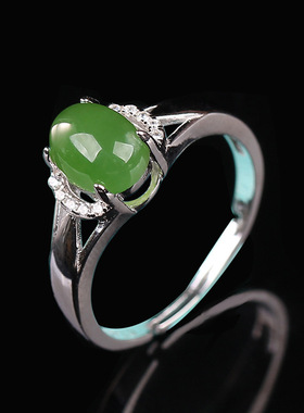 925银戒指银饰品纯银首饰和田碧玉指环配饰TR019