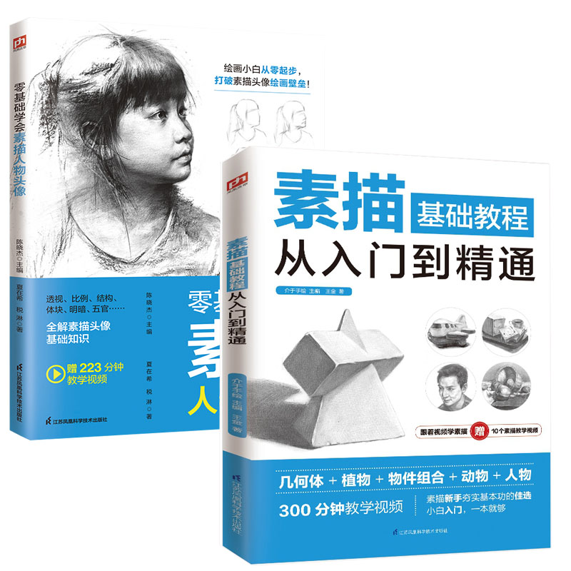 素描基础教程从入门到精通+零基础学会素描人物头像全2册初学者线描速写临摹本结构素描静物头像几何体人物动物学画画手绘画集画册