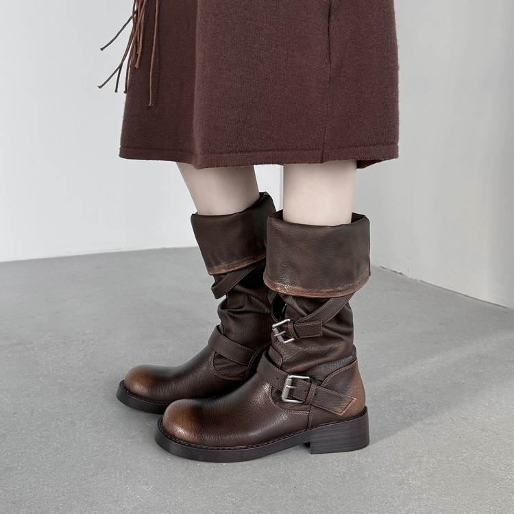 小众Amázing牛皮4CM骑士靴