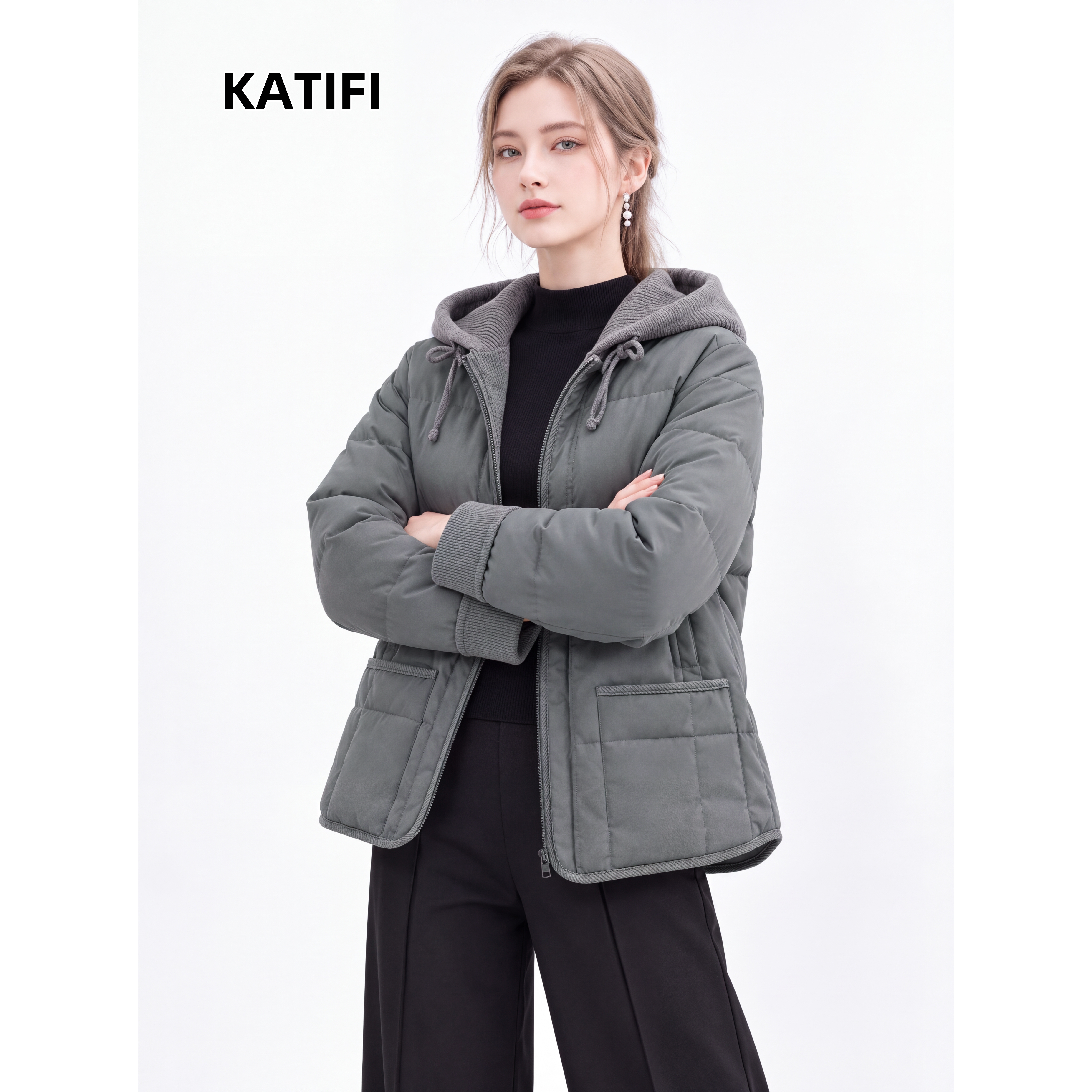 2026冬季假两件90绒羽绒服女短款