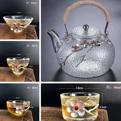 玻璃煮茶壶带锡花耐高温度欢乐淘