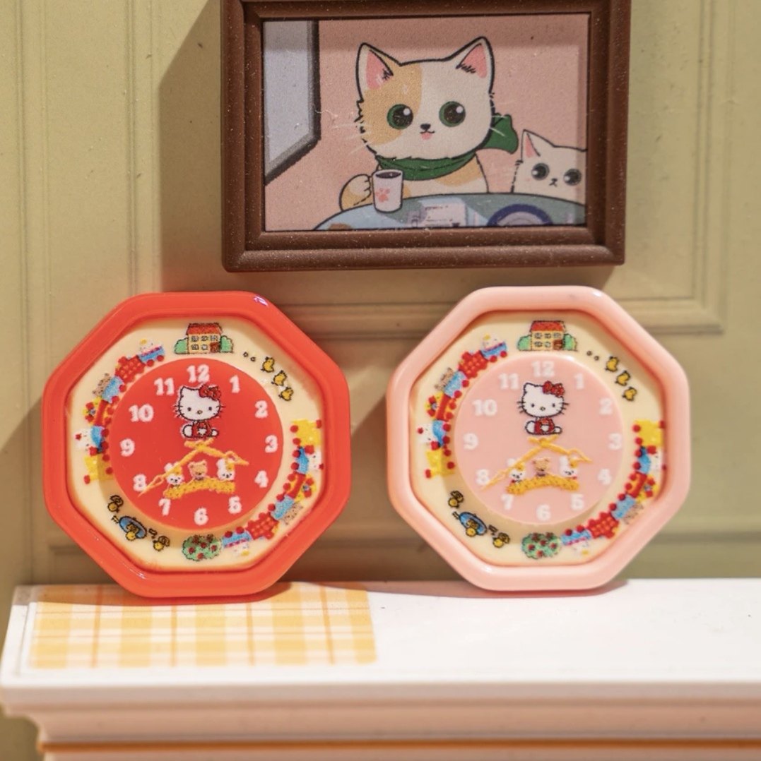 仿真微缩定制kt猫时钟diy奶油胶树脂配件娃娃屋过家家场景摆件