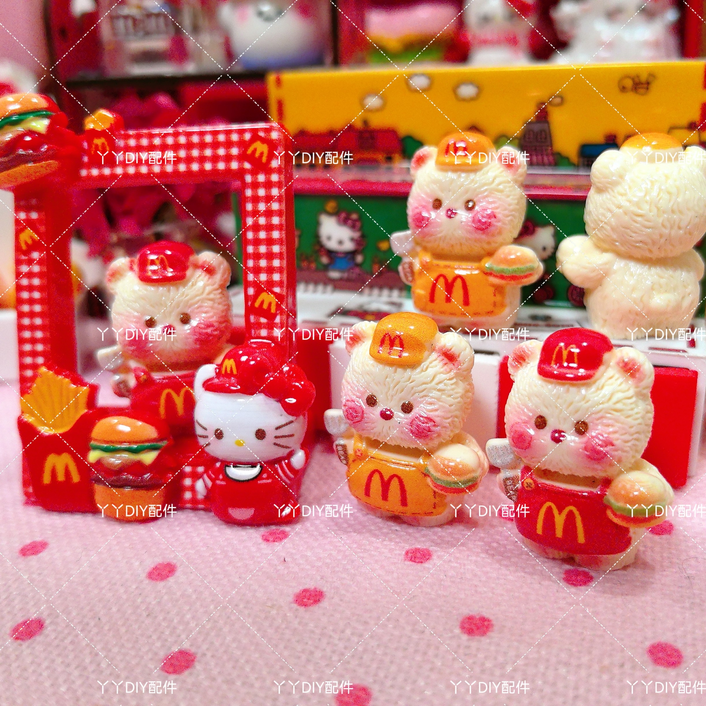 仿真定制食玩小熊汉堡麦当当DIY树脂配件过家家娃娃屋摆件场景