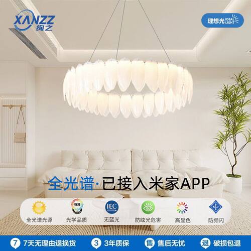 法式奶油风吊灯轻奢羽毛ins网红创意大气后现代客厅卧室中山灯具