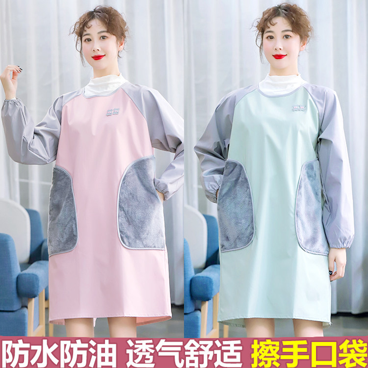 防水反穿衣大人长袖罩衣韩版家用厨房做饭防油围裙男女时尚工作服