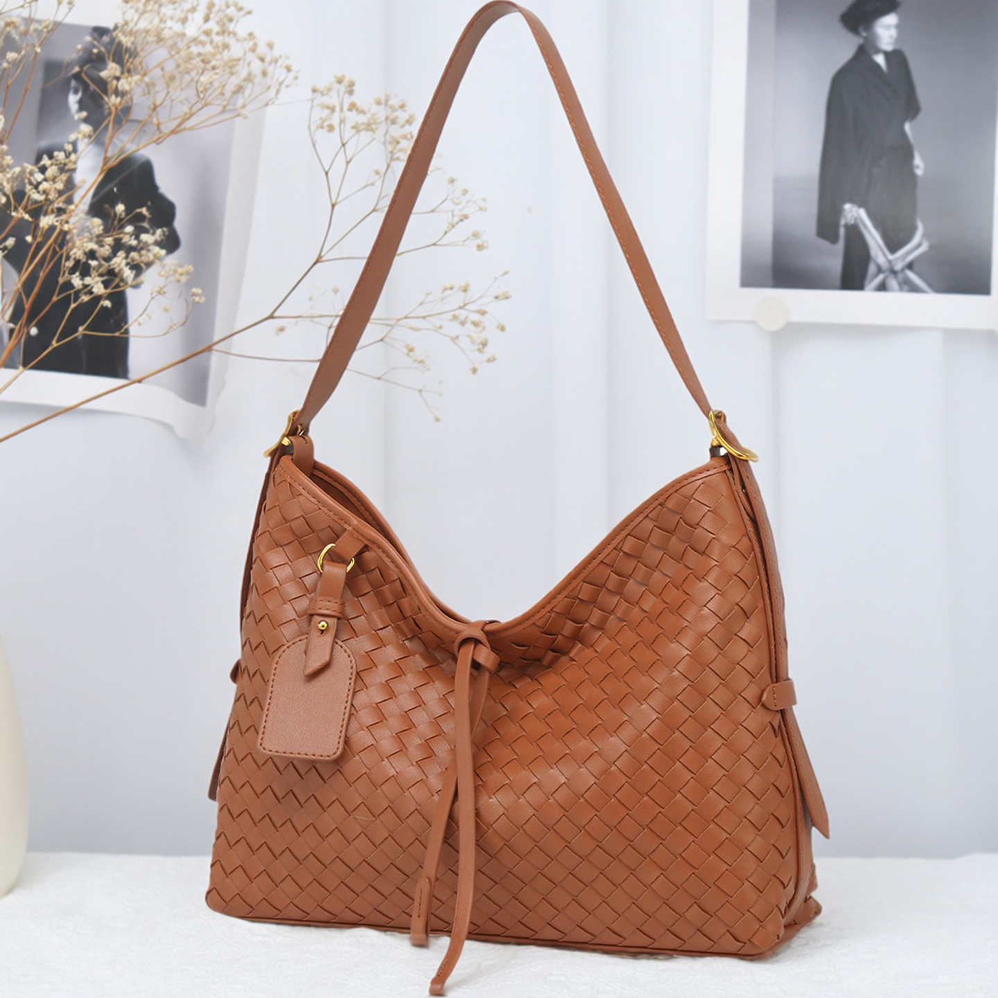 单肩腋下托特包高级感手工编织包