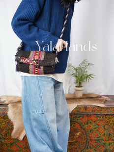 西藏牦牛包我的阿勒泰同款纯手工牧区牦牛包编织包小圆桶流苏包