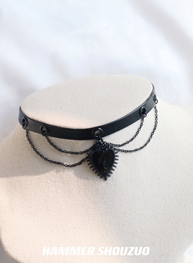 黑色玫瑰爱心金属链条个性choker原创小众甜酷少女暗黑系项圈颈链