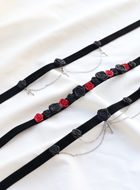 复古玫瑰vintage黑色气质丝绒手作小众原创项圈choker颈链颈饰