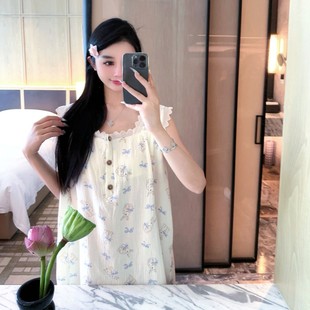 家居服 甜美少女可爱卡通无袖 棉布睡裙夏季 新款 宽松慵懒吊带薄款
