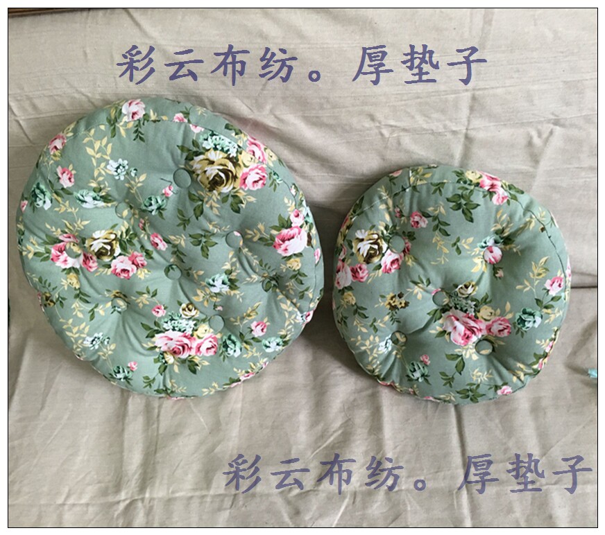 厚棉布田园印花圆形塌塌米薄团加厚泡泡墊圓板凳木地板圓坐垫定做