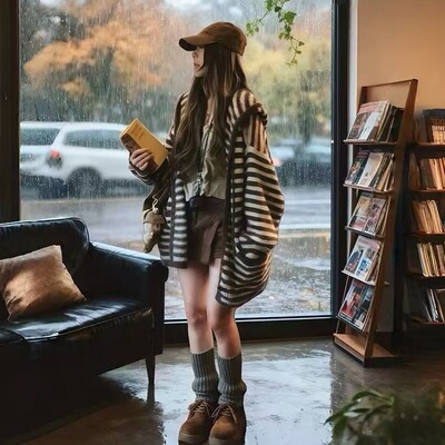 『送运费险』咖色条纹针织外套