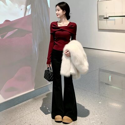 【送运费险】方领扭结针织衫女