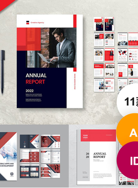11款红色AI模板id画册工作汇报宣传手册封面目录indesign素材模版