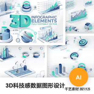 3d立体图形ai模板科技信息图表设计icon可视化数据海报eps素材jpg