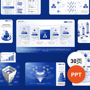 蓝色高级感工作汇报营销矩阵解决方案逻辑架构柱状图PPT模板