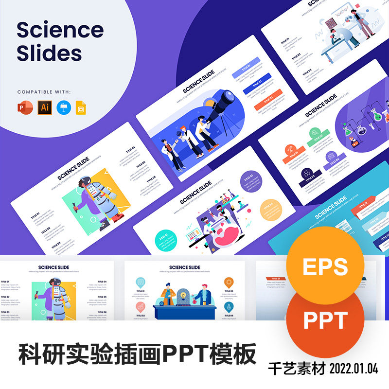 ppt模板科学研究化学实验卡通人物场景插画icon图标ai素材ppt模版