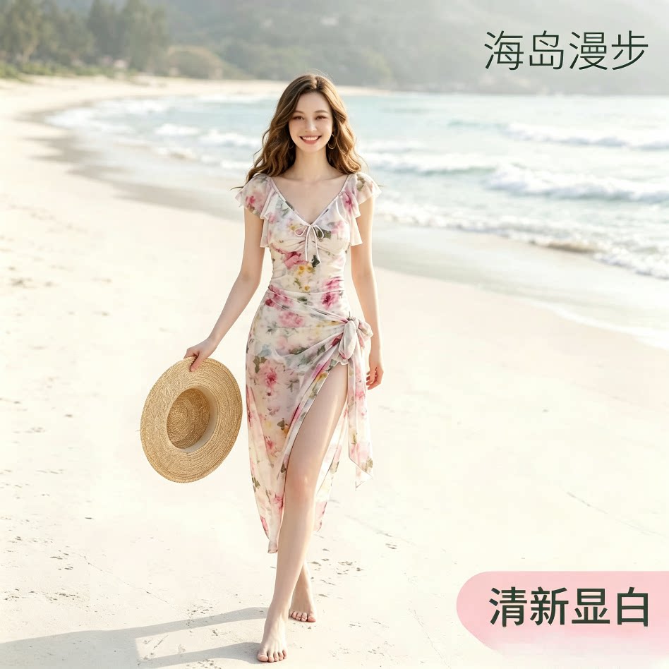 连体小平角纱裙一衣多穿游泳拍照图片