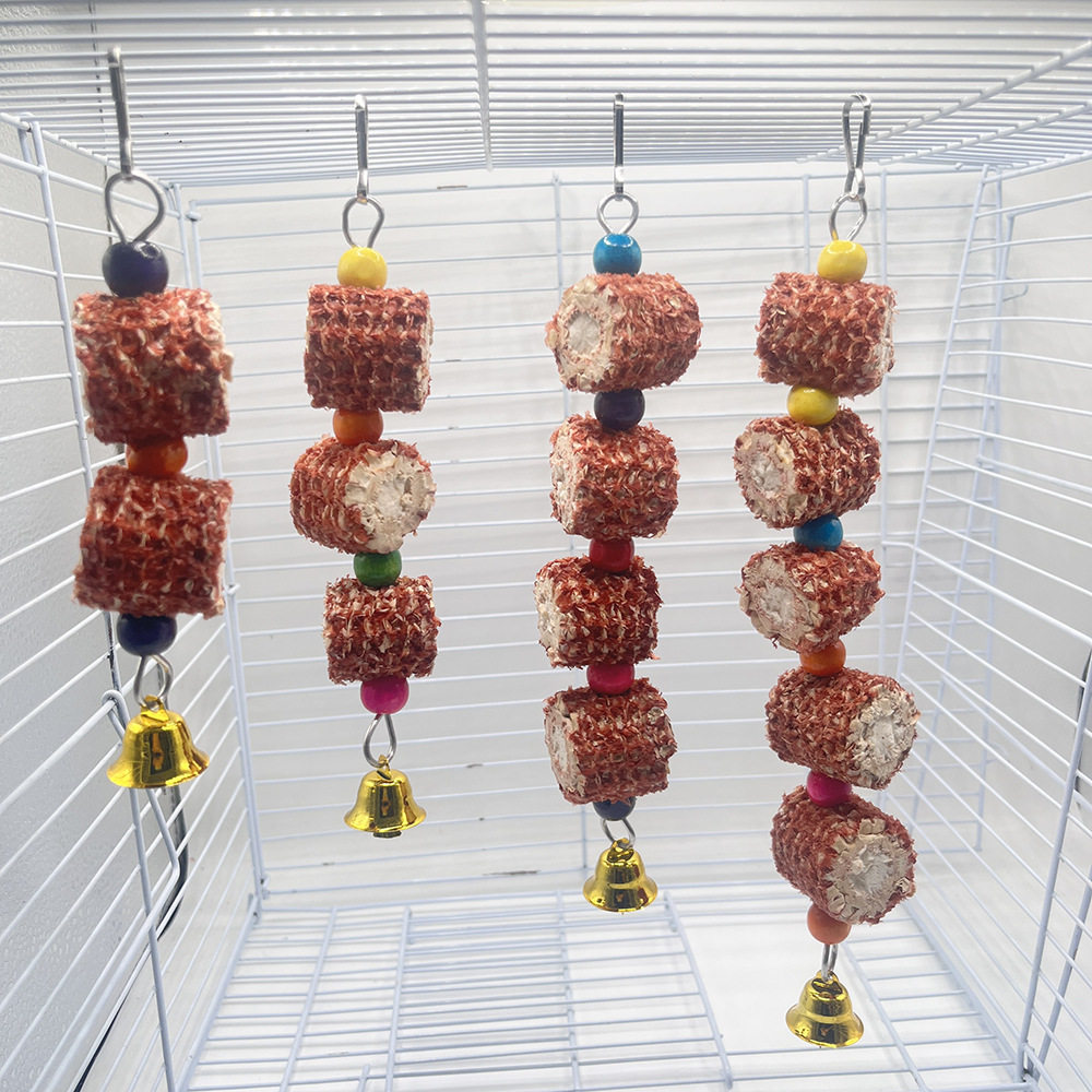 天然手工玉米芯串鹦鹉磨嘴玩具仓鼠龙猫啃咬解闷玩具鸟笼装饰