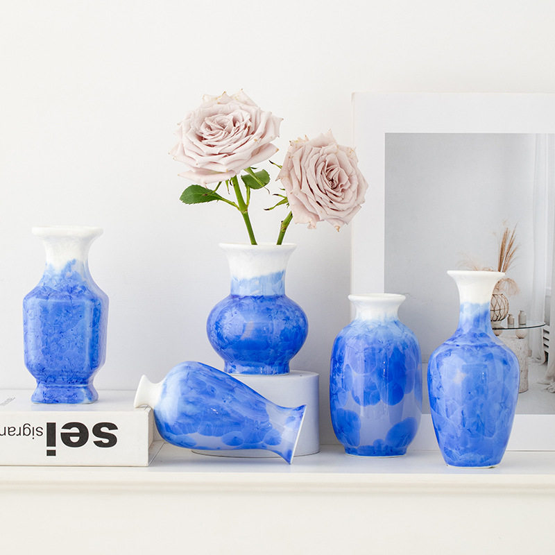 简约蓝色结晶釉陶瓷花瓶客厅玄关轻奢高级感装饰水养鲜花插花花器,家居饰品,花瓶,淘宝优惠券,粉丝福利购,淘宝优惠卷