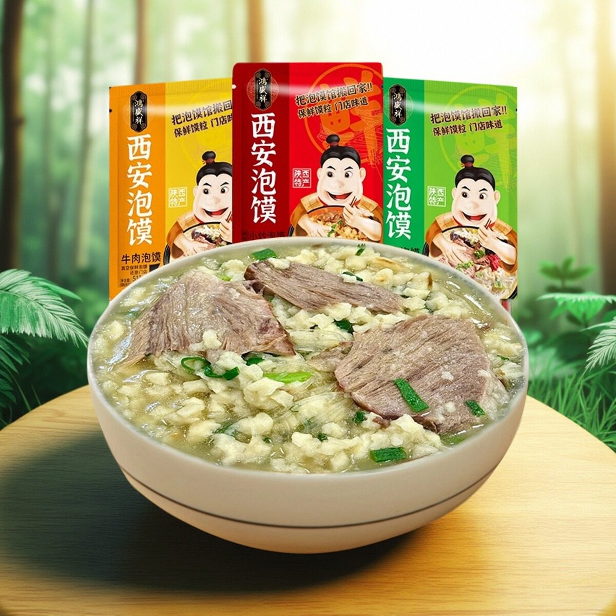 西安鸿盛祥牛羊肉泡馍陕西特产真空包装保鲜馍粒泡馍回民街小吃