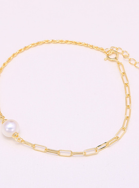 s925纯银手链 diy手工饰品 全孔珍珠手饰龙虾扣爱心尾链延长款