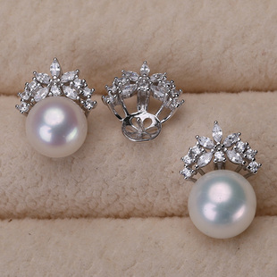 s925纯银耳钉项坠两件套配件 diy手工制作珍珠吊坠不含链配件