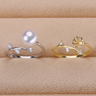 s925纯银戒指环 银饰开口可调节珍珠戒指托 DIY手工制作银配件