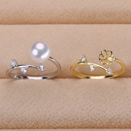 s925纯银戒指环 银饰开口可调节珍珠戒指托 DIY手工制作银配件