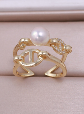 s925纯银戒指环 银饰猪鼻孔可调节珍珠戒指托 DIY手工制作银配件